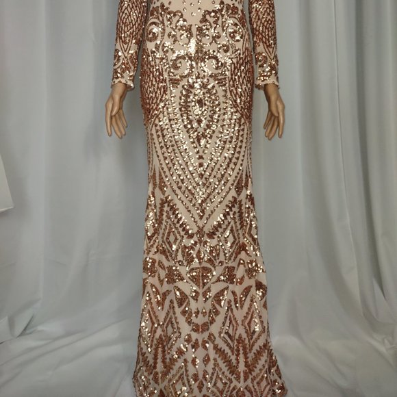 Fashion Nova pink sequined floor length dress size S - Picture 2 of 9